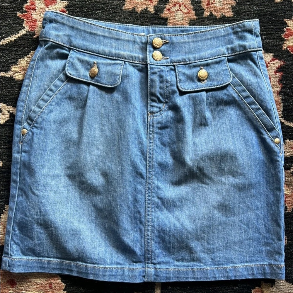 Vintage Juicy Couture Denim Mini Skirt, Gold Buttons, Size 25, Medium Wash